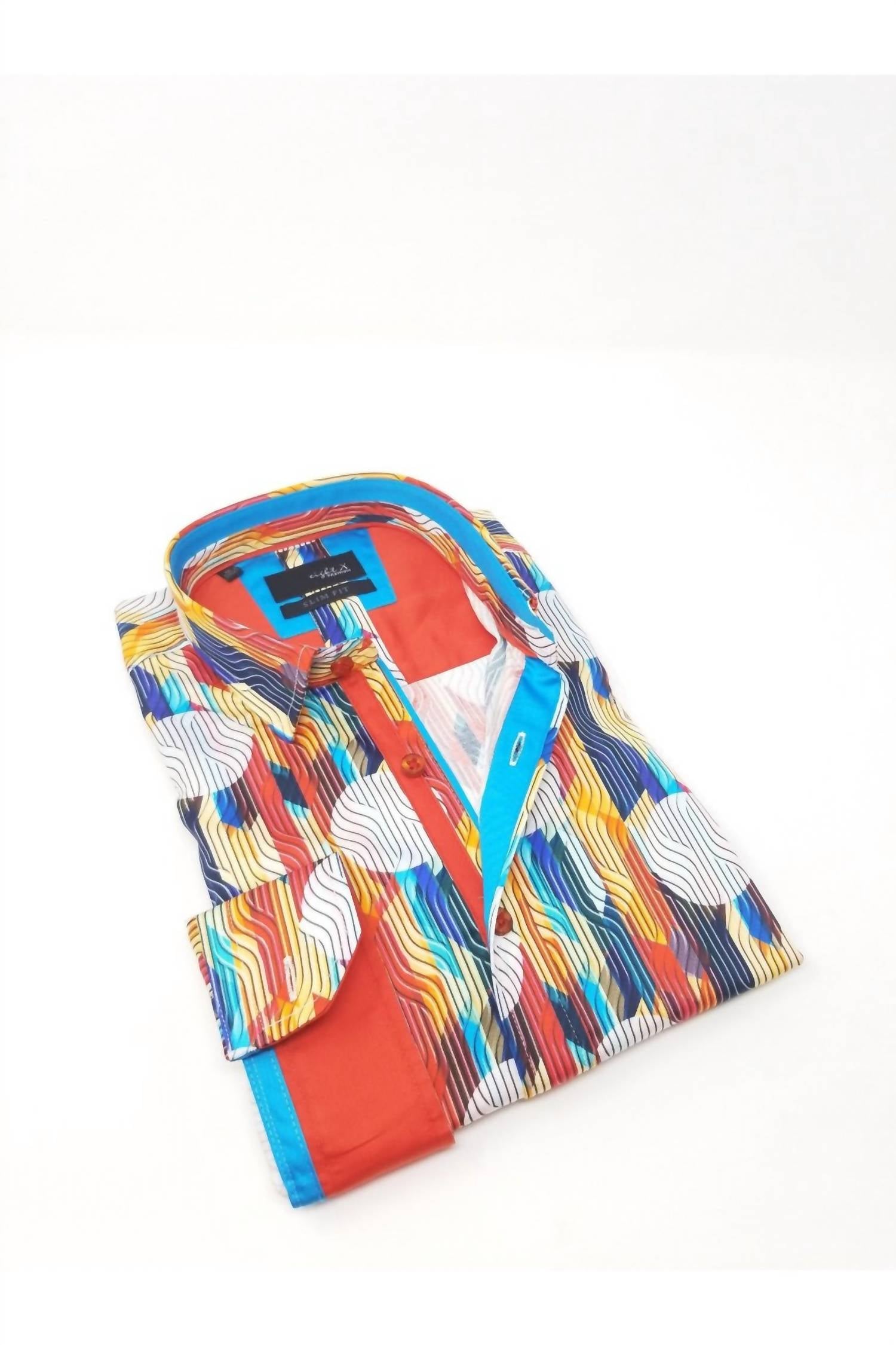Eight X - Retro Circles Design Button Down Shirt With Trim