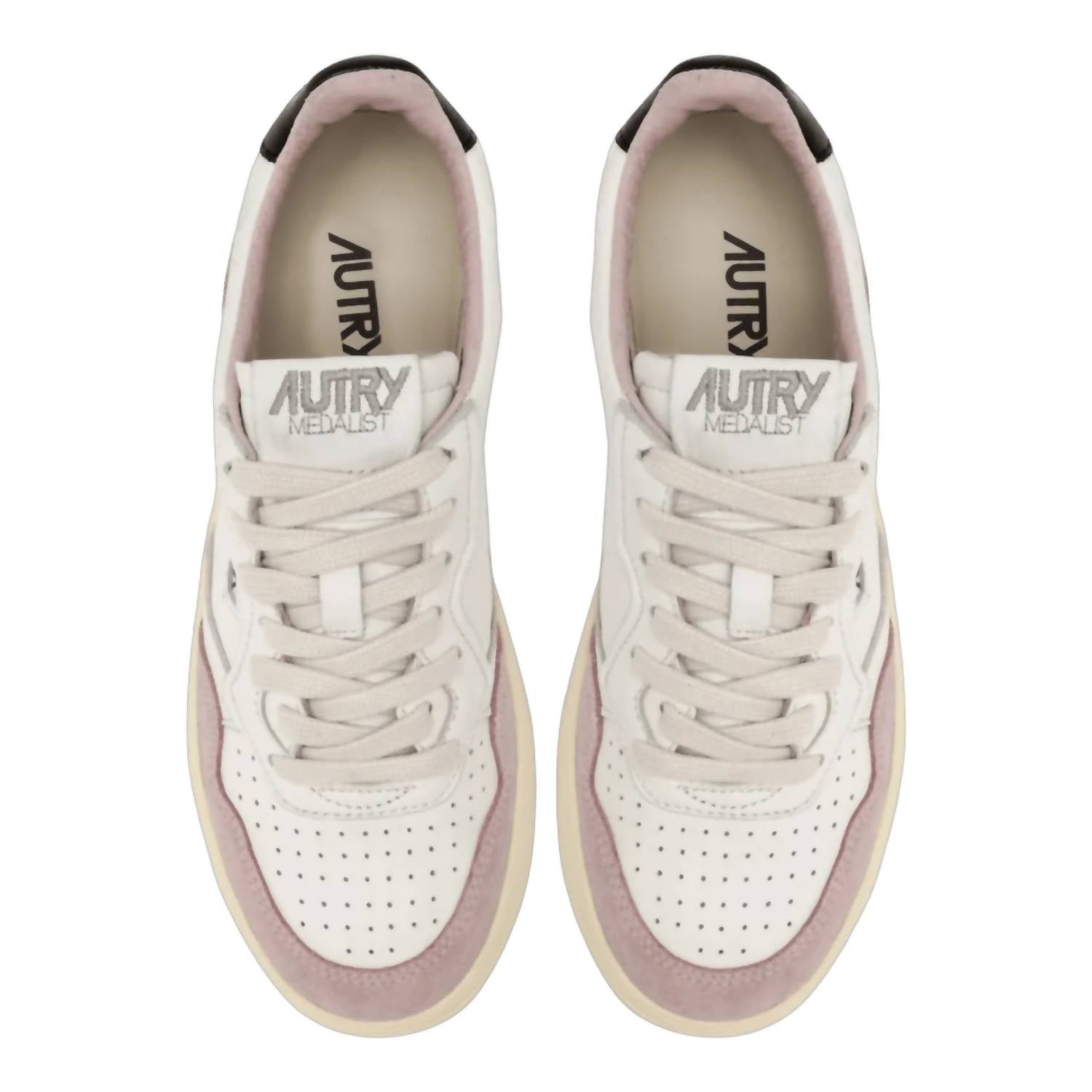 AUTRY Women's Medalist Low Sneakers in white powder pink and black - women's sneaker - alternate view