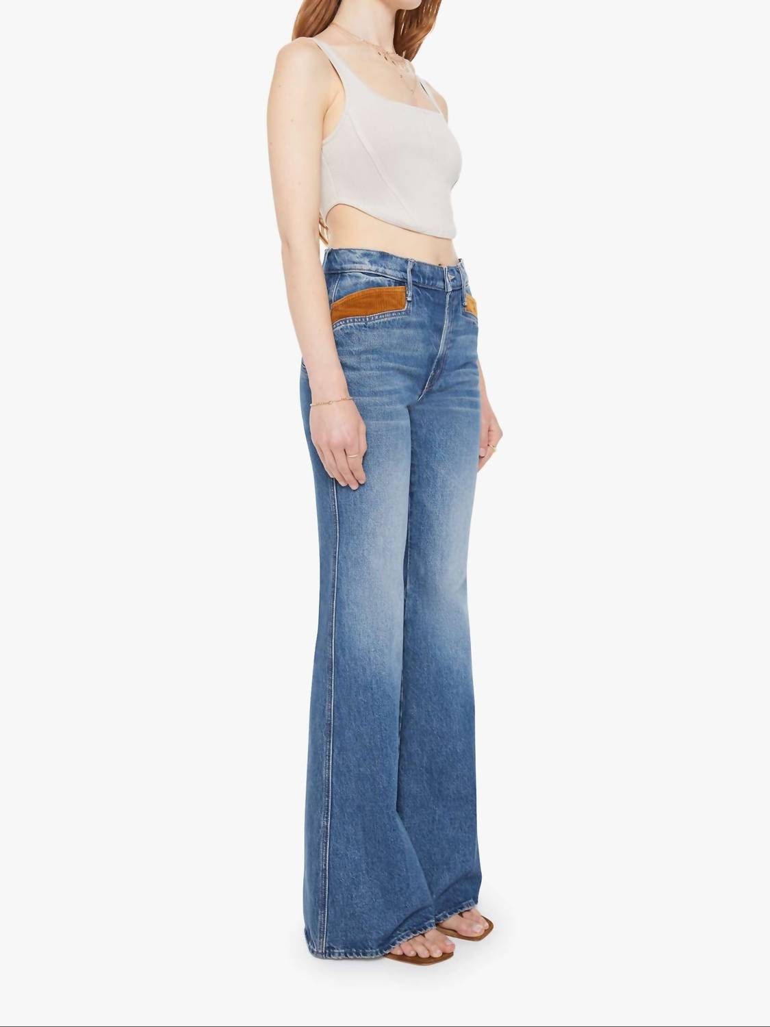 Mother The Pointy Pocket High-rise Flare Jeans in doozy heel - women's jeans - detail view