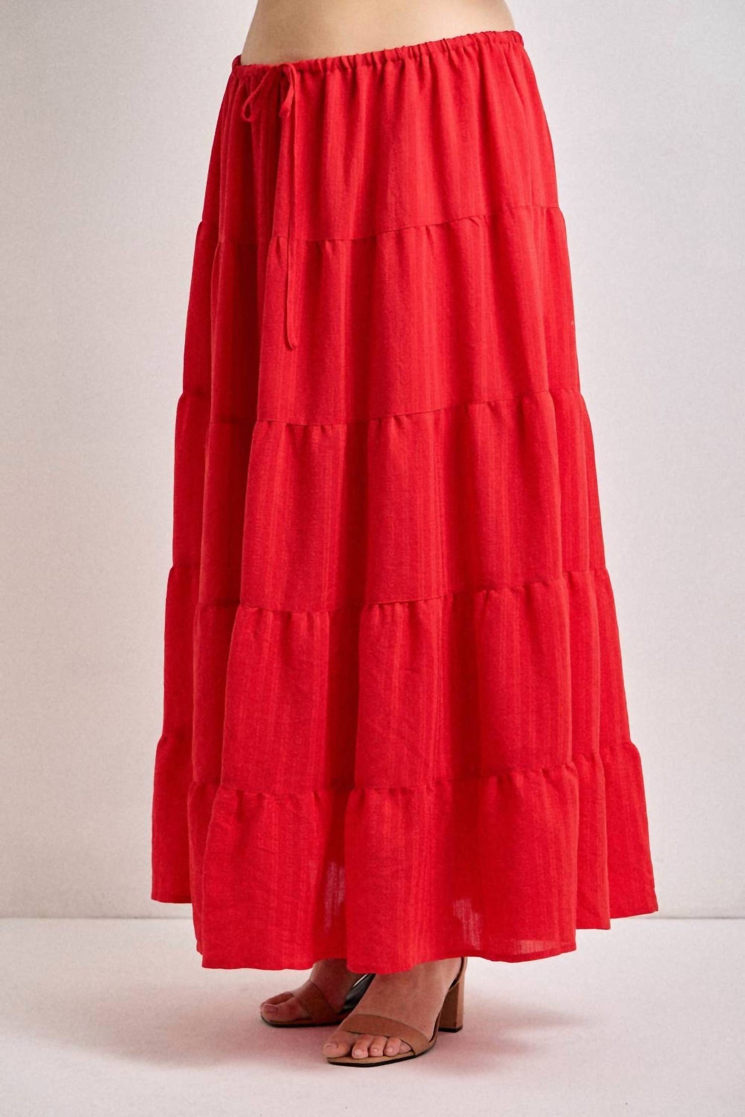 Baevely By Wellmade - So In Love Tiered Drawstring Maxi Skirt