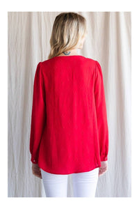 Jodifl - Textured Top With A Collarless Neckline & Long Bubble Sleeves