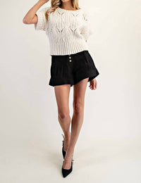 ee:some Cable Knit Short Sleeve Sweater Top in oatmeal - women's sweater