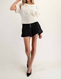 Ee:Some - Cable Knit Short Sleeve Sweater Top
