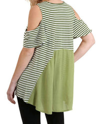 Umgee - Cold Shoulder Striped Top