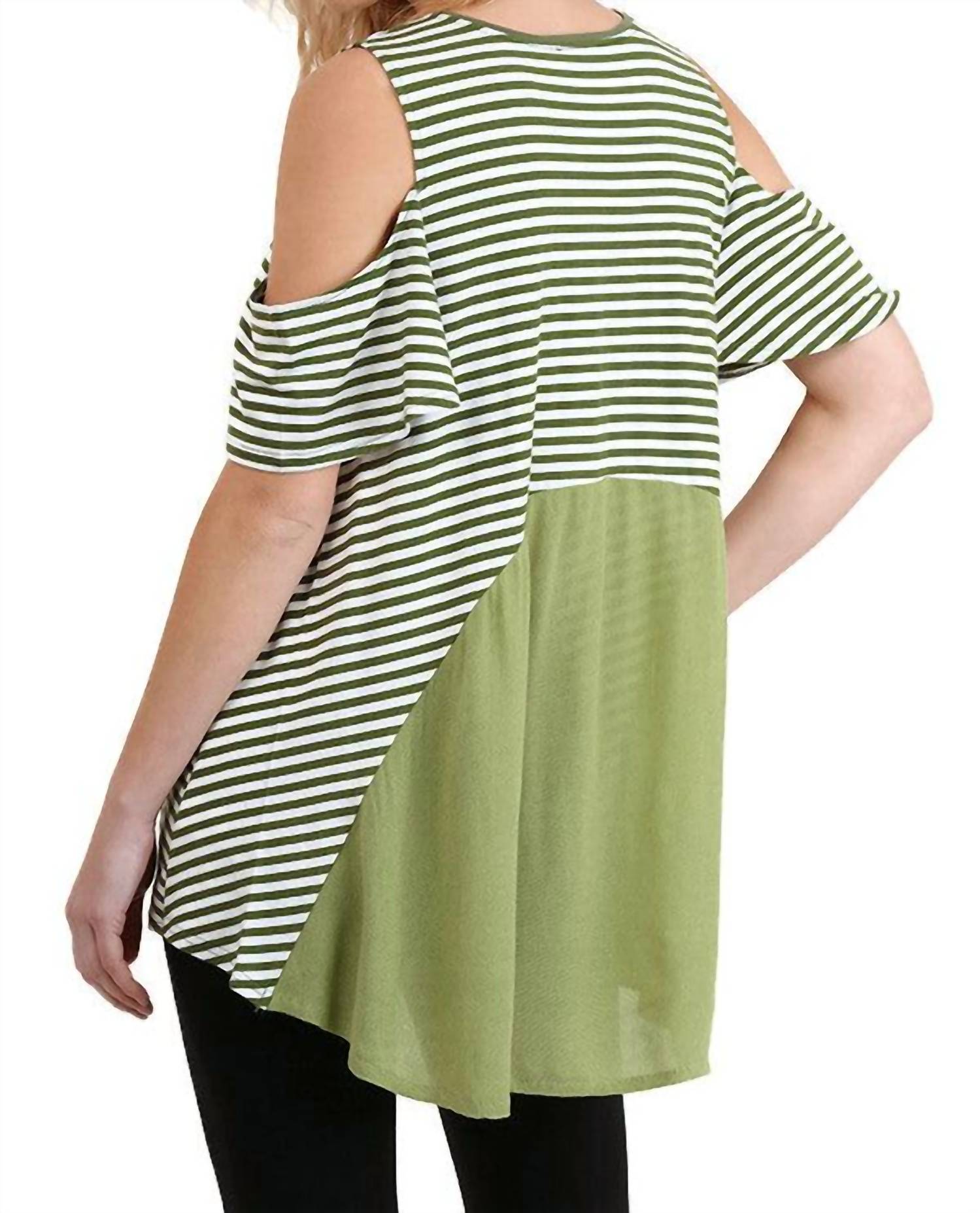 Umgee - Cold Shoulder Striped Top