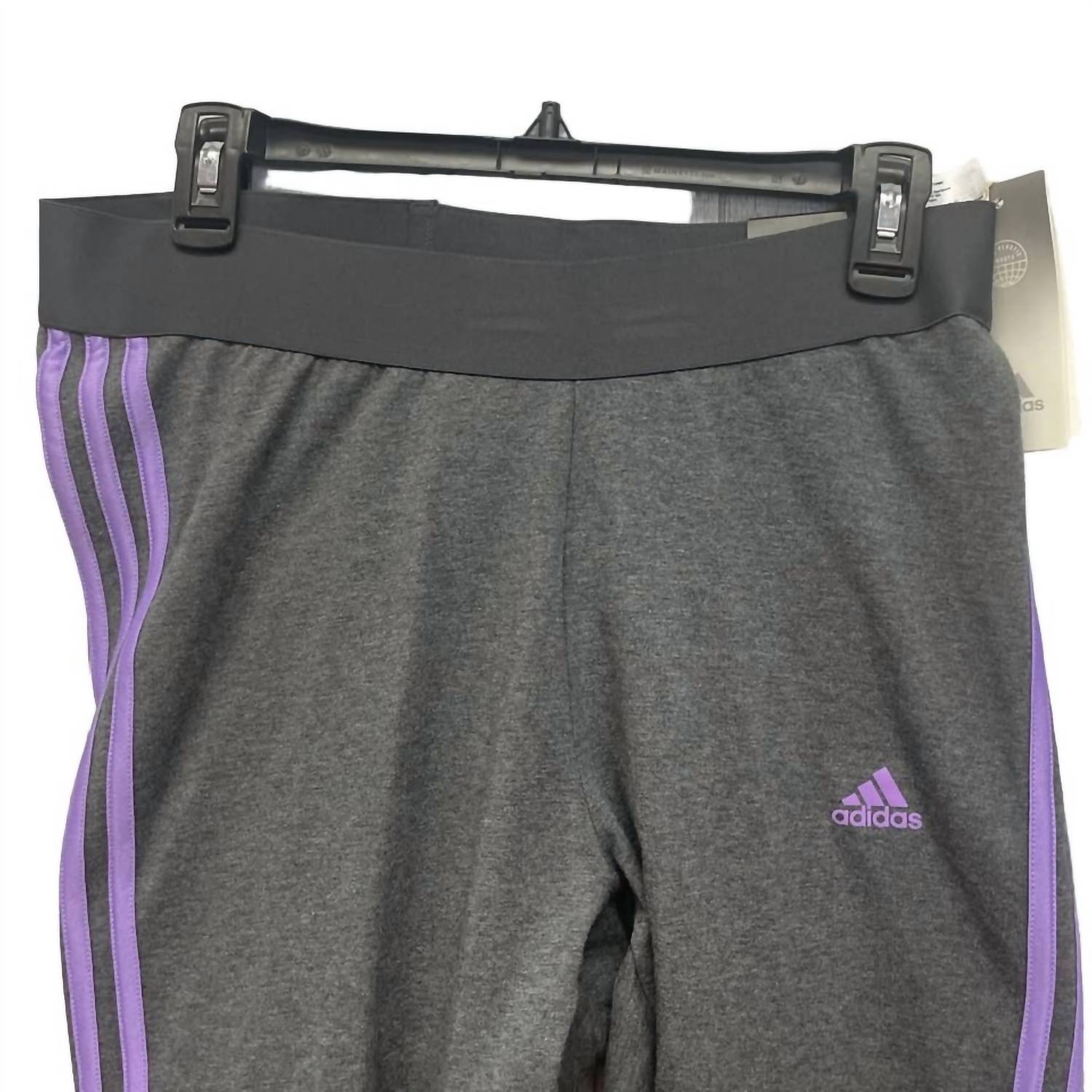 adidas Women's Cotton Blend Mid Rise Tight Fit Athletic Leggings - Plus in gray and purple - women's pants - detail view