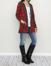 Grateful Hearts - Buffalo Plaid Hooded Charcoal Trimmed Cardigan