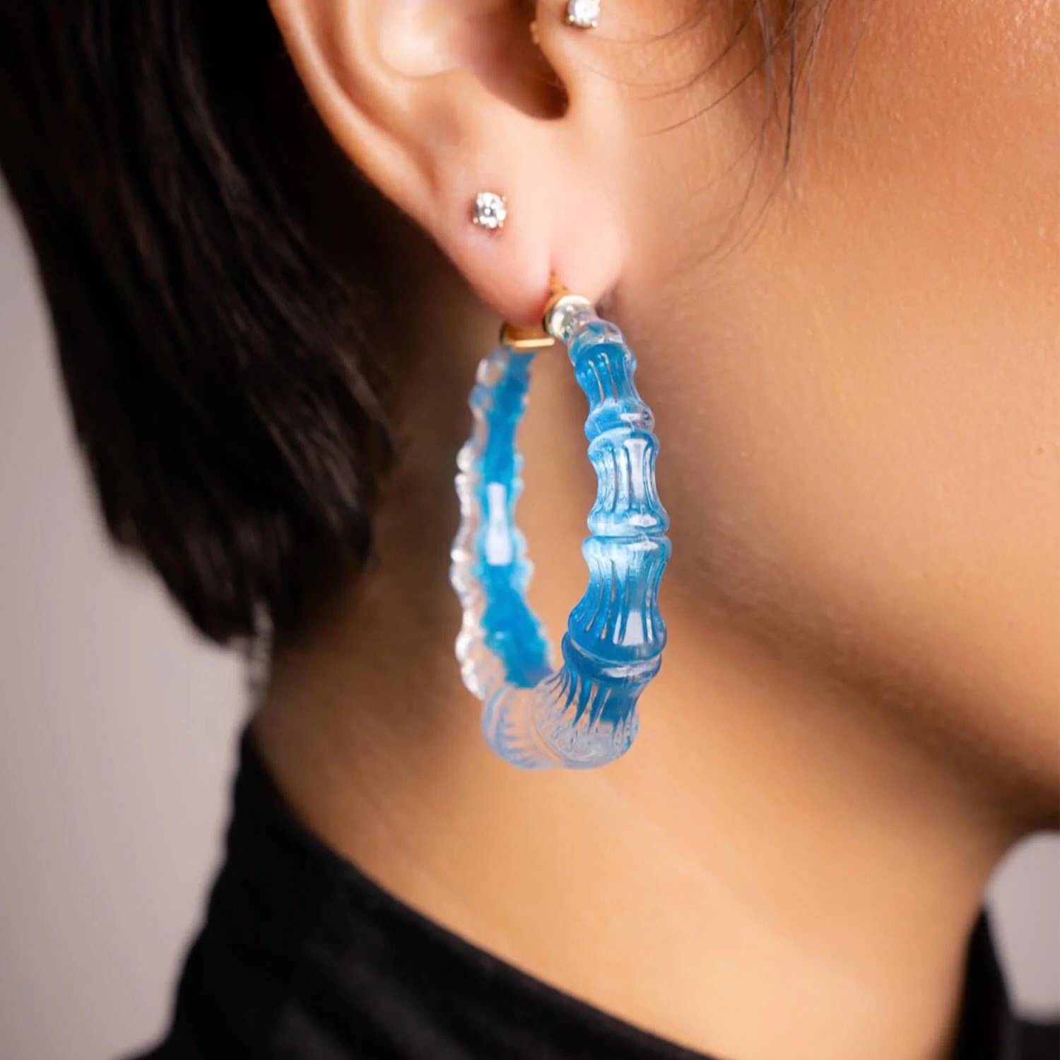 Gold & Honey - Women's Bamboo Illusion Lucite Hoop Earrings
