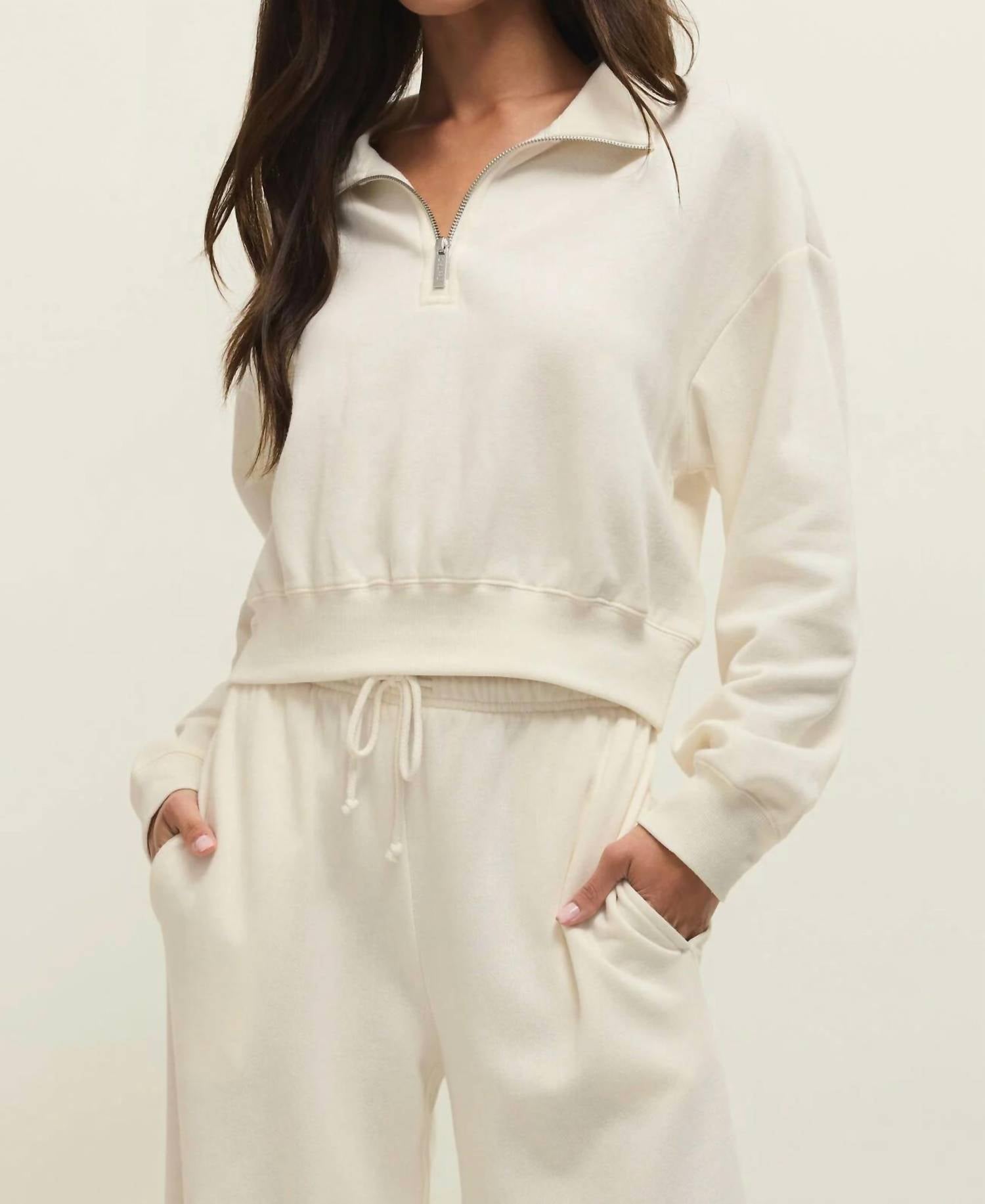 Z Supply Downtown Half Zip Sweatshirt in cloud - women's top - detail view