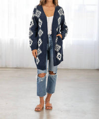 LOVESTITCH Beautiful Southwestern Open Front Cardigan in indigo off white - women's cardigan - view 7