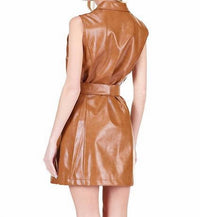 Joy Joy Harper Vegan Leather Dress in camel - women's dress - detail view