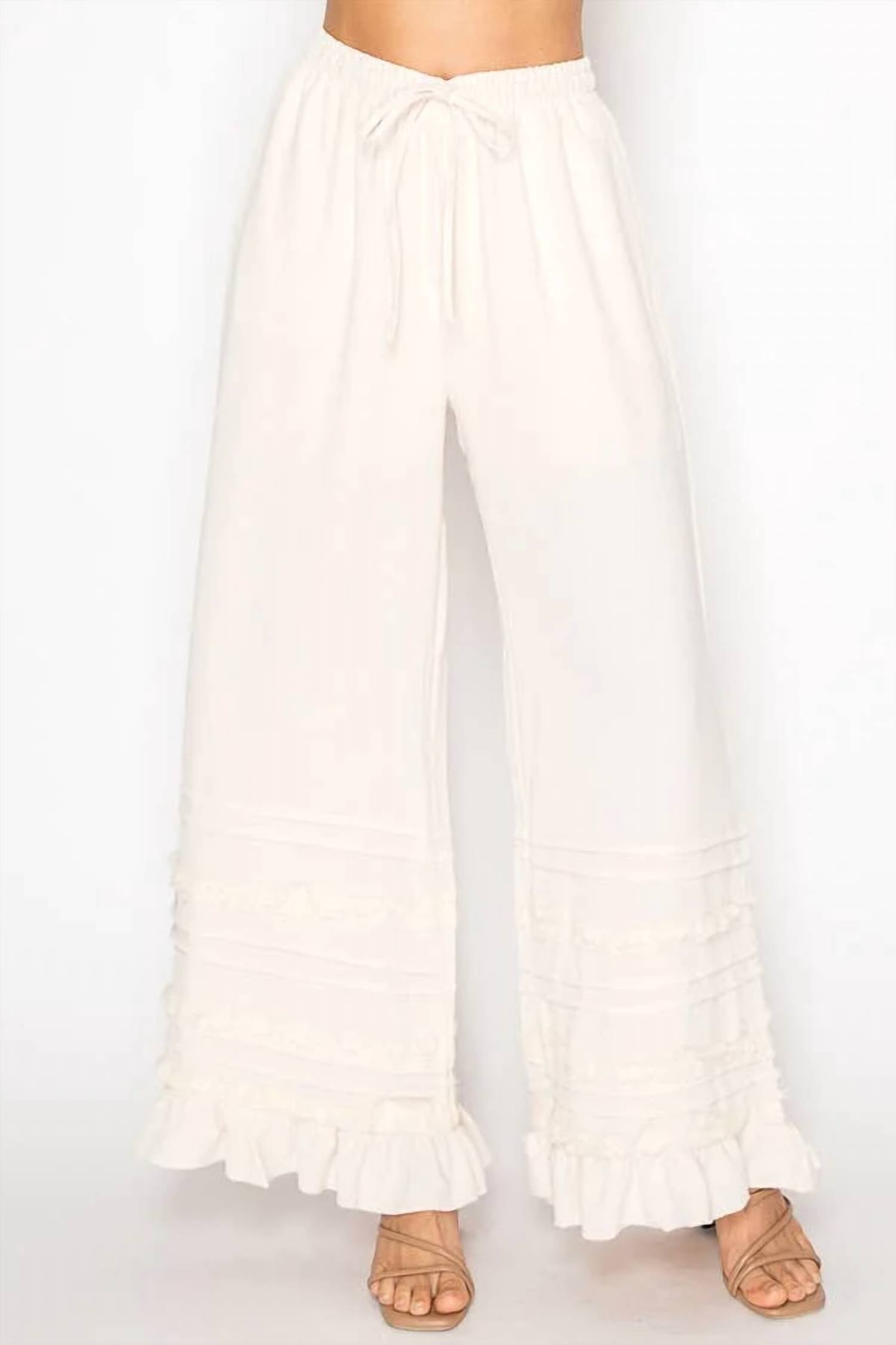 Origami - Lined Flowy Pants With Ruffle Details