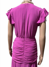 Adelyn Rae - Surplice V-neck Short Flutter Sleeve Ruched Bodice Midi Dress