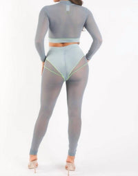 K Too - Mesh Mockneck Top And Pants Day Set