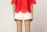 Cleobella Lulu Eyelet Blouse in poppy red - women's blouse - detail view