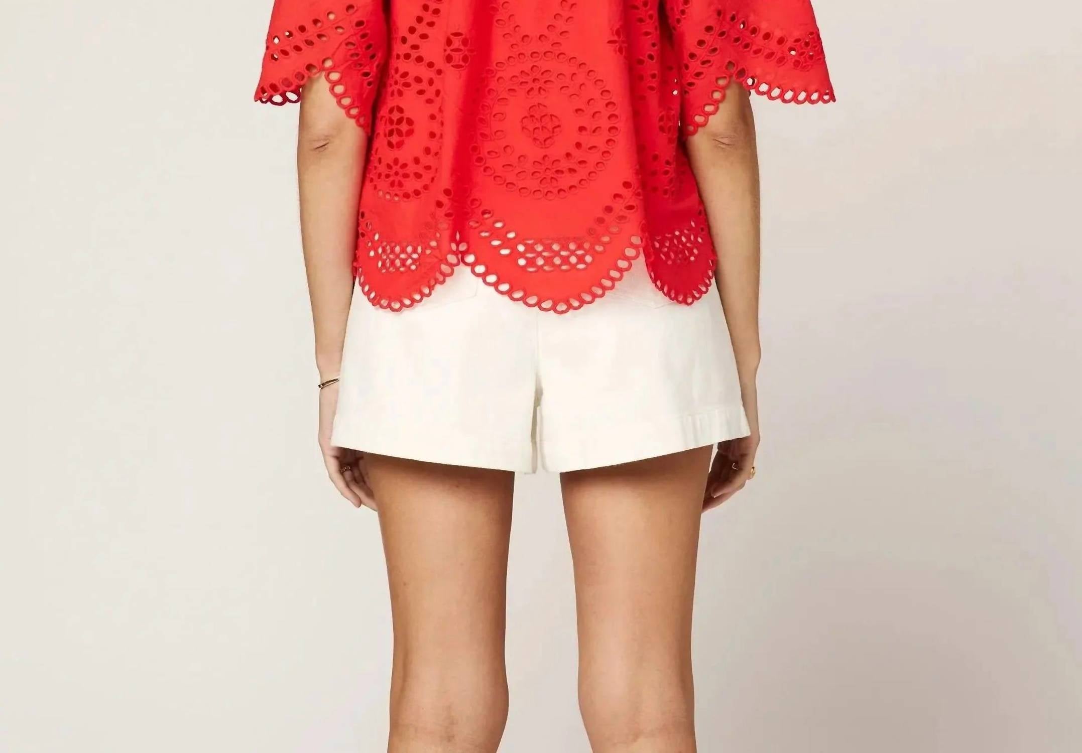 Cleobella Lulu Eyelet Blouse in poppy red - women's blouse - detail view