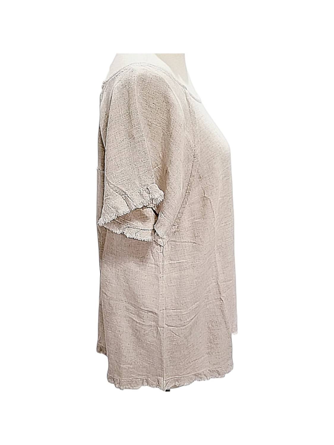 Umgee - Women's Solid Linen Short Sleeve Top