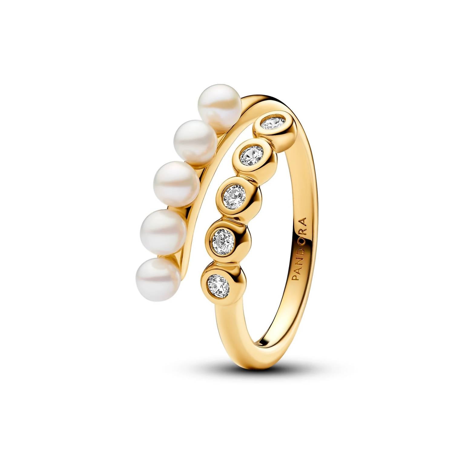 Pandora - Women's Treated Freshwater Cultured Pearl And Stones Open Ring