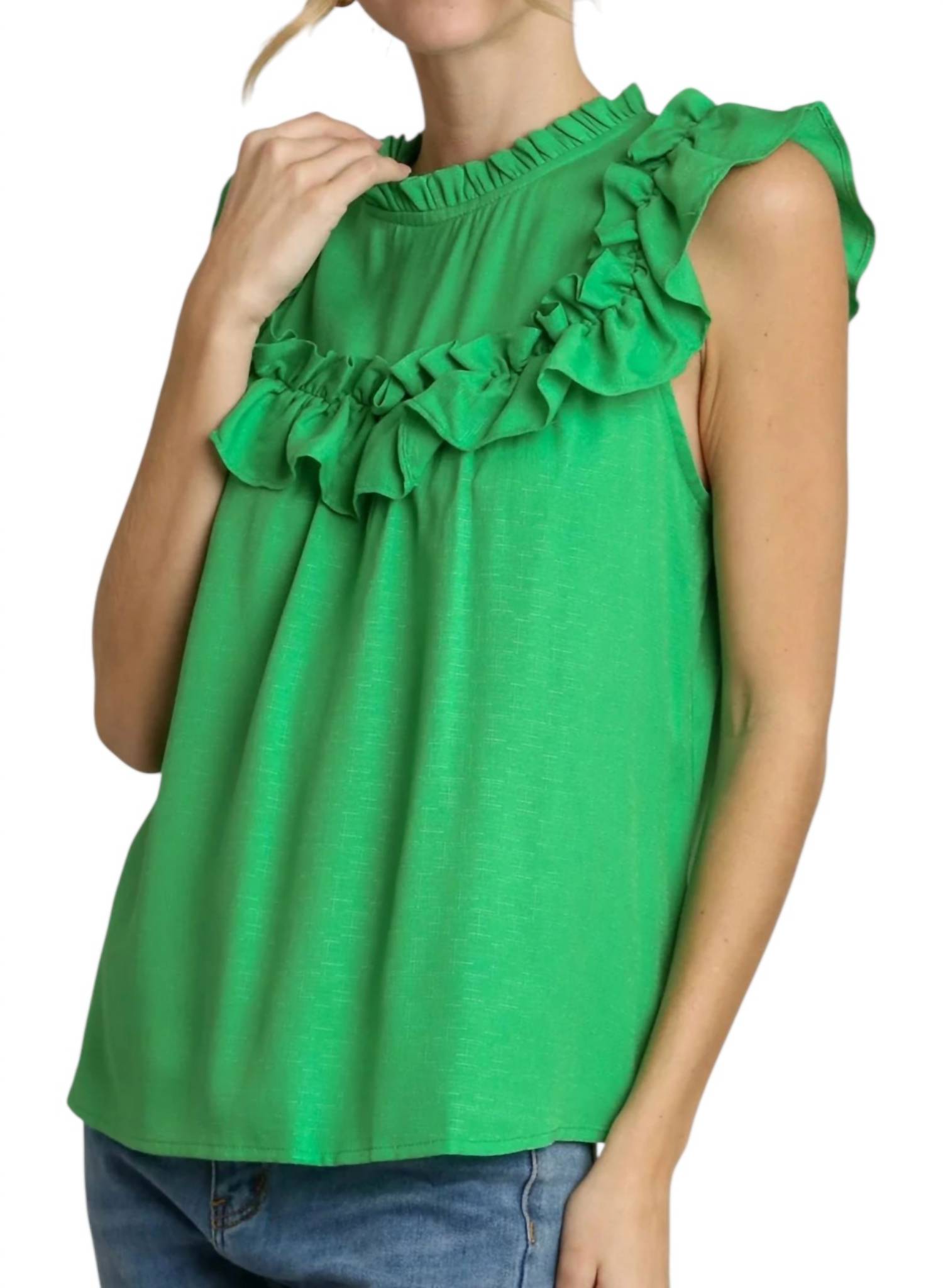 Umgee - Ruffle Trim Boxy Sleeveless Top