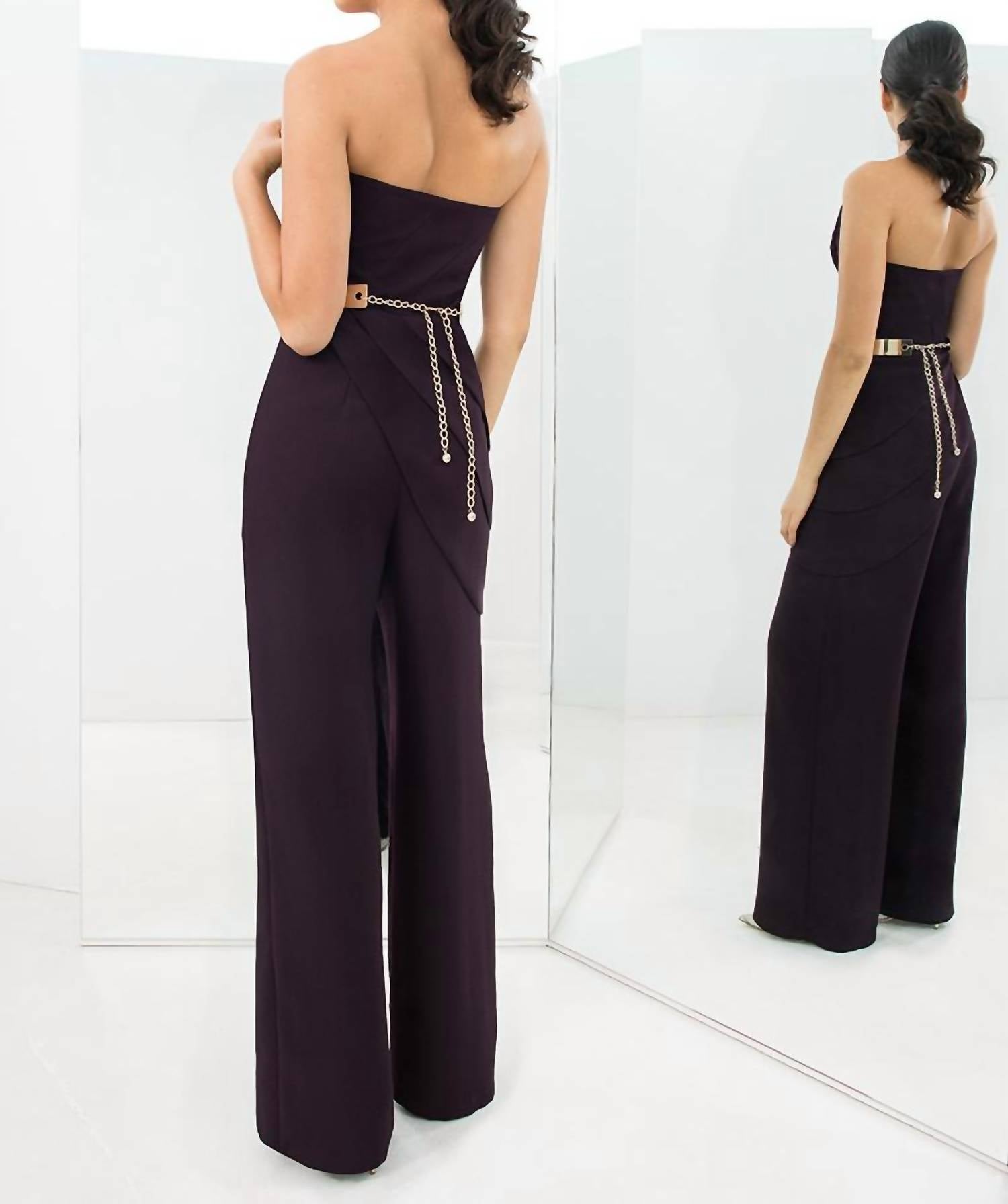 Daymor - Strapless Asymmetric Neck Jumpsuit