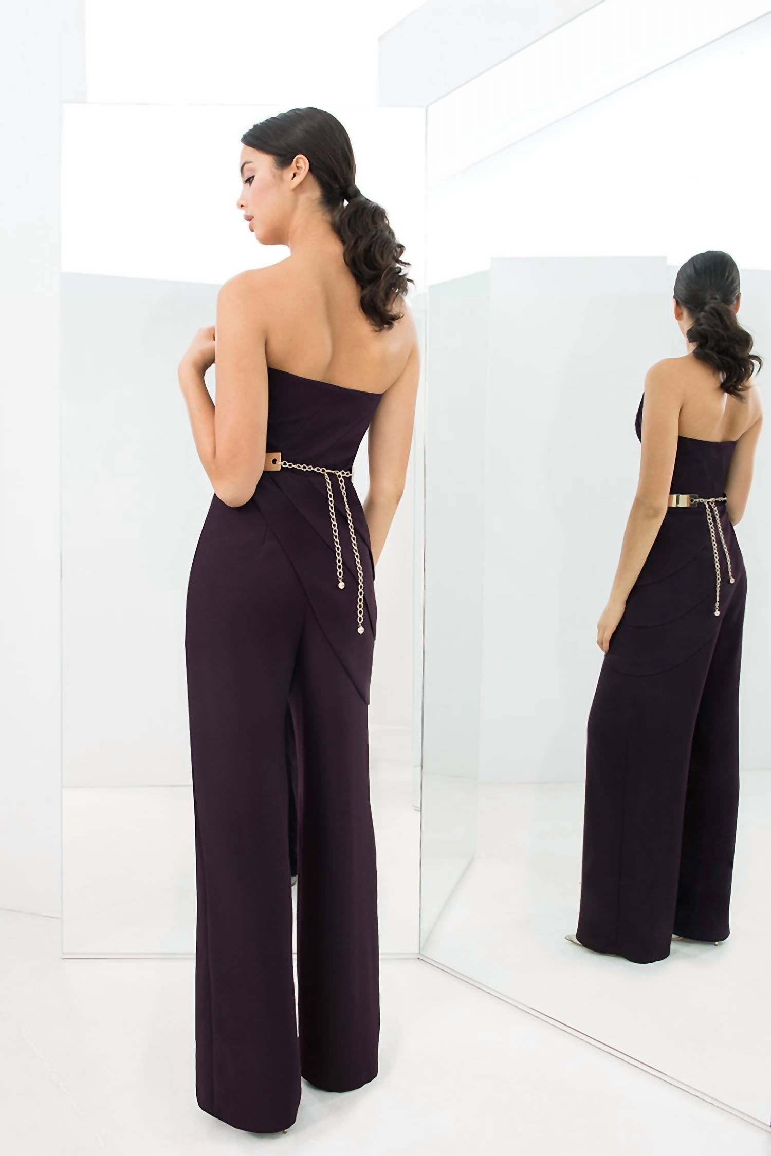 Daymor - Strapless Asymmetric Neck Jumpsuit