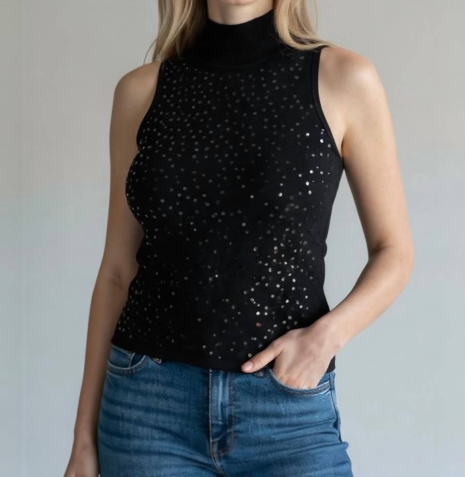 Minnie Rose - Sequin Sleeveless Mock Neck Top