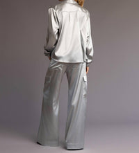 HEROINE SPORT Satin Snap Closure Shirt in silver - women's shirt - view 5