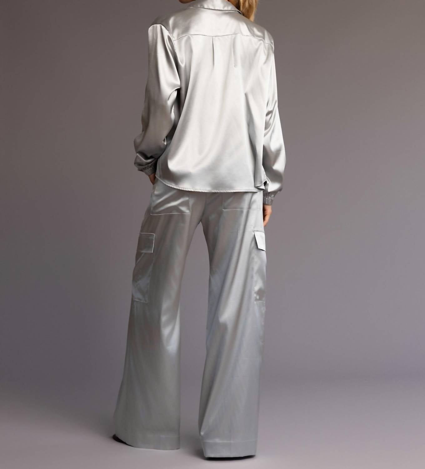 HEROINE SPORT Satin Snap Closure Shirt in silver - women's shirt - view 5
