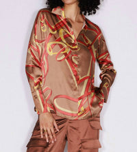 catherine gee Daria French Cuff Silk Blouse in equestrian - women's blouse