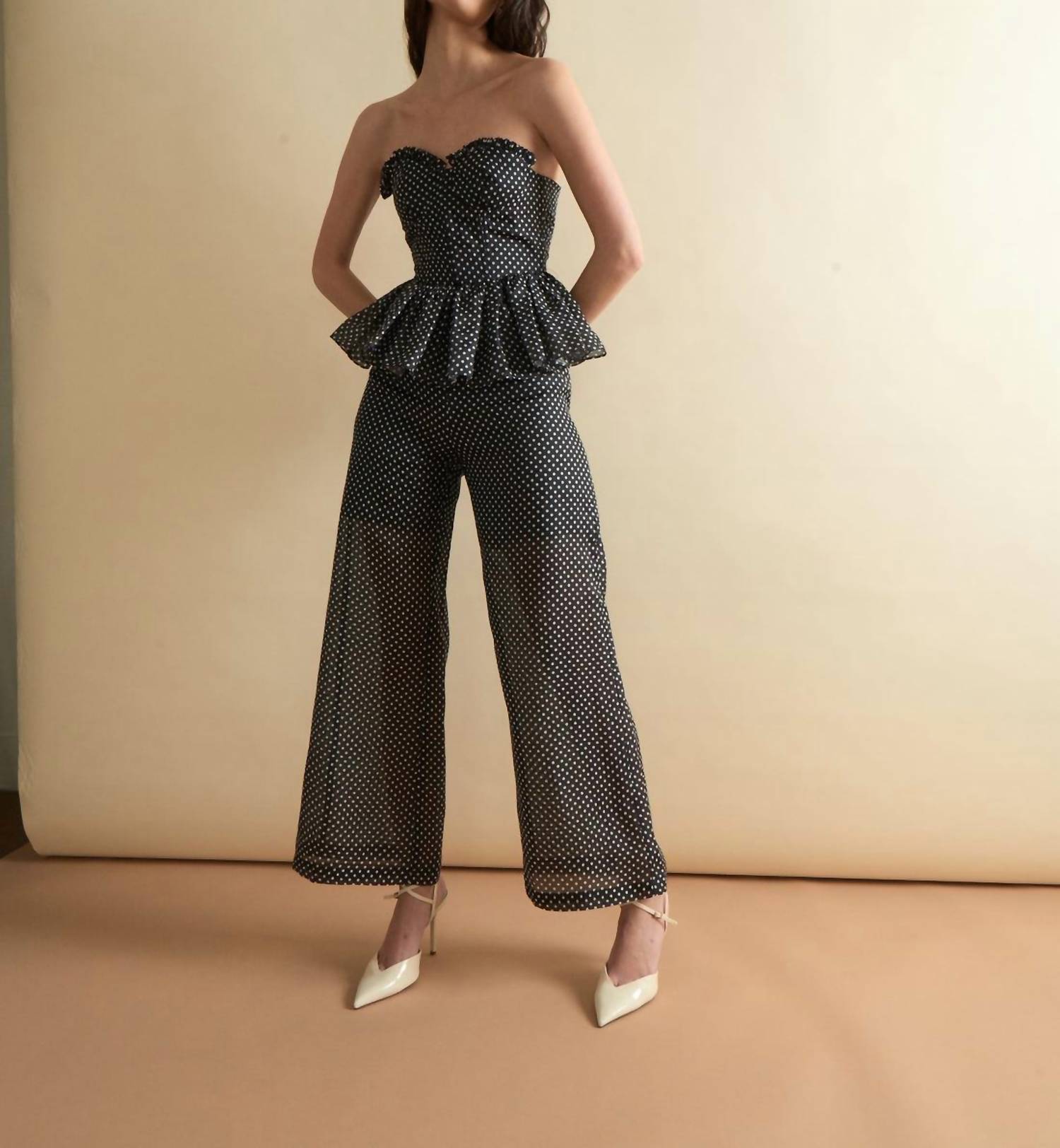 Louise New York Libby Wide Leg Pants in polka dot - women's pants - detail view