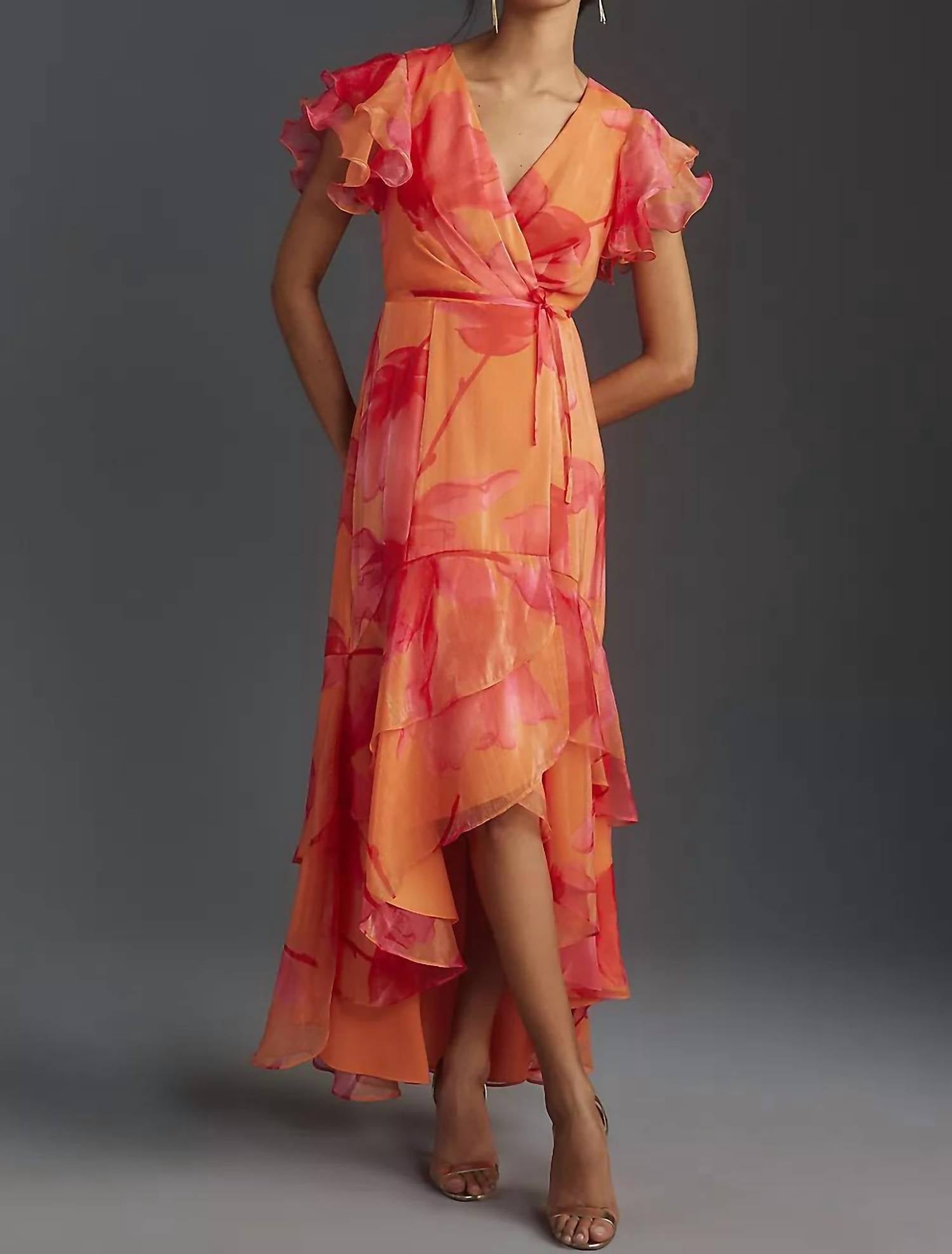 hutch Whitlee Floral Wrap Dress in coral - women's dress