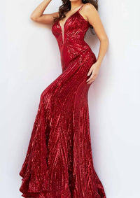 Jovani - Plunging Neck Embellished Dress