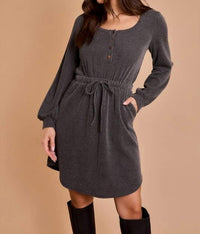 Gilli - Adalynn Scoop Neck Button Up Long Sleeve Mini Dress