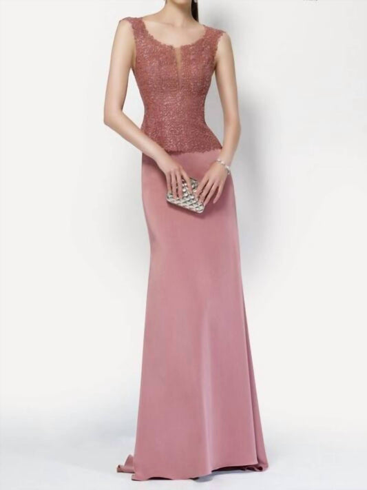 Alyce Paris - Cap Sleeve Jeweled Lace Crepe Gown