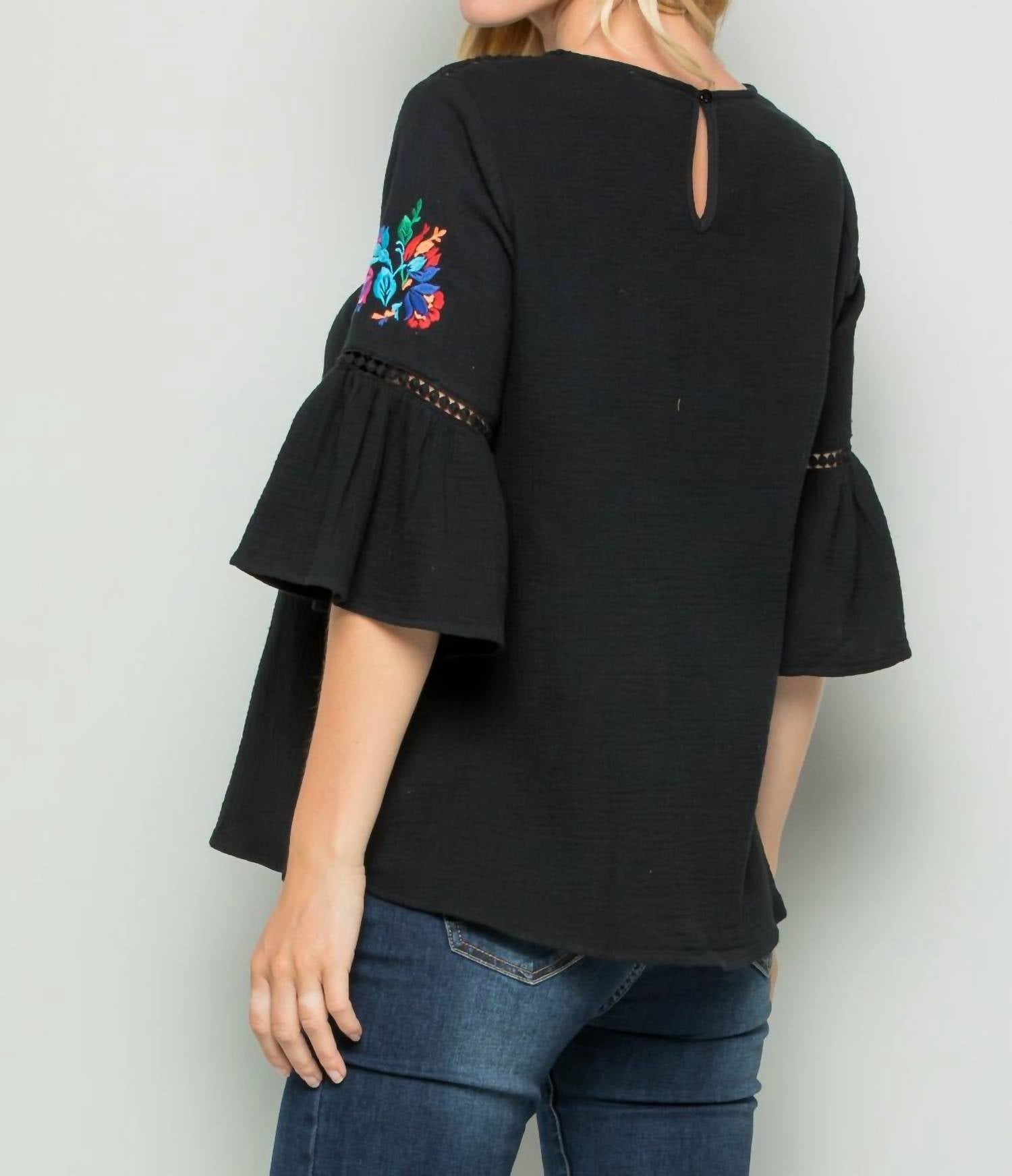 See And Be Seen - Embroidered Bell Sleeve Top
