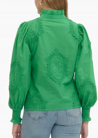 entro Susie Embroidered Top in green - women's long sleeve top - detail view