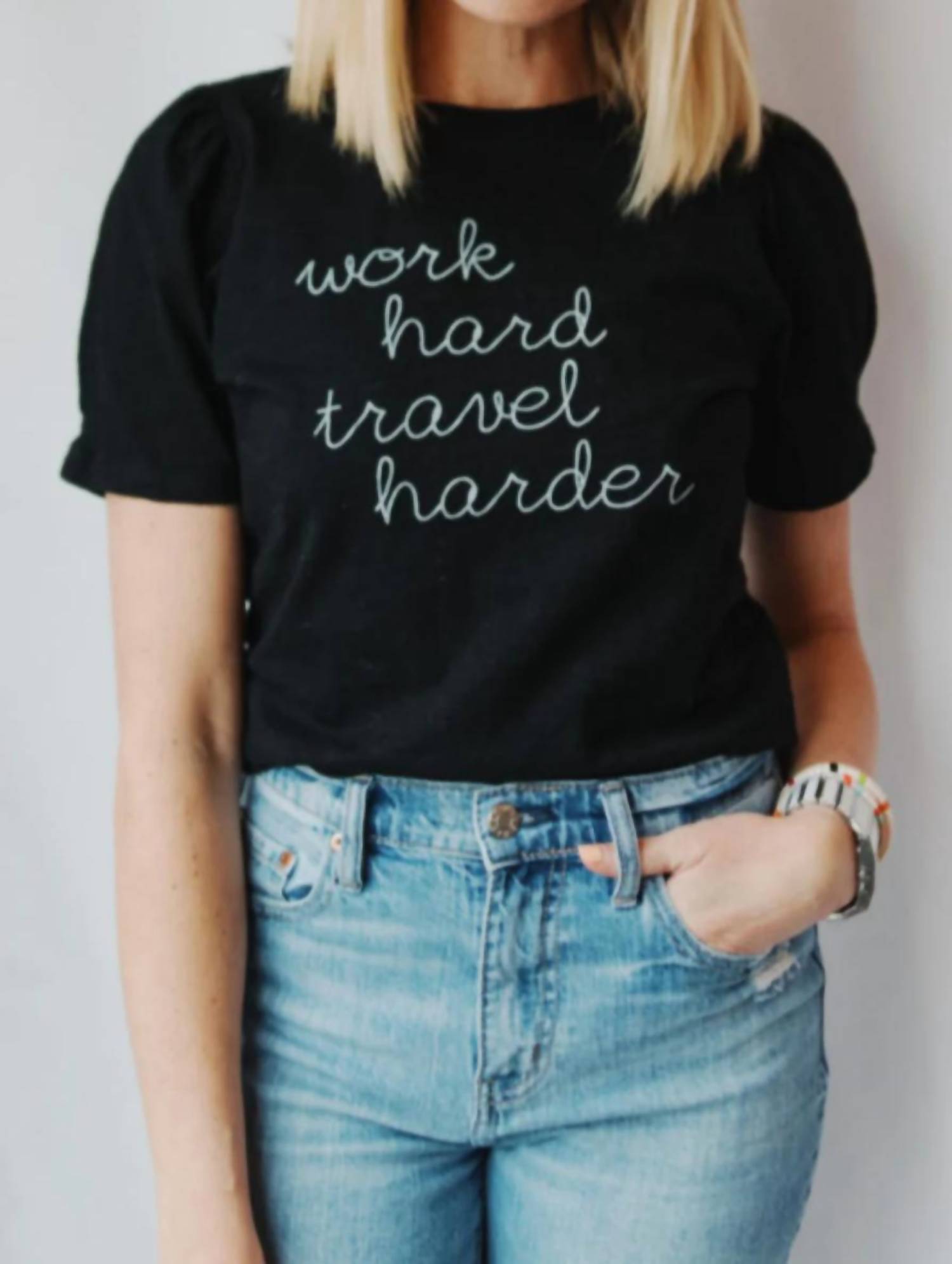Boathouse Apparel - Work Hard Travel Harder Puff Sleave Tee