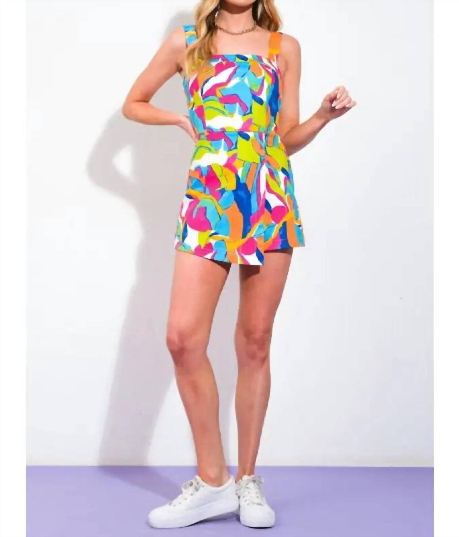 FLYING TOMATO Women's Patterned Straight Neckline Romper in kaleidoscope - women's pants - alternate view