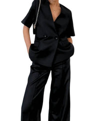 The Cotton Brand - Meredith Double-Breasted Satin Blazer and Pant Set