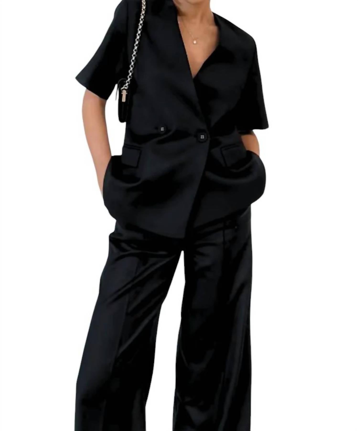 The Cotton Brand - Meredith Double-Breasted Satin Blazer and Pant Set
