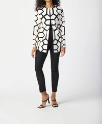 Joseph Ribkoff - Faux Leather Geometric Laser Cutout Long Sleeve Jacket