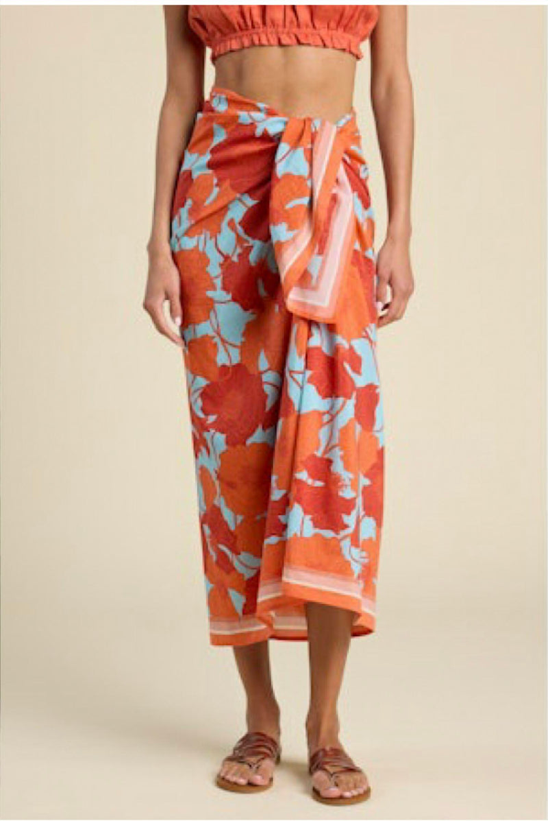 TROVATA Playa Sarong in shoreline poppy - women's swimwear