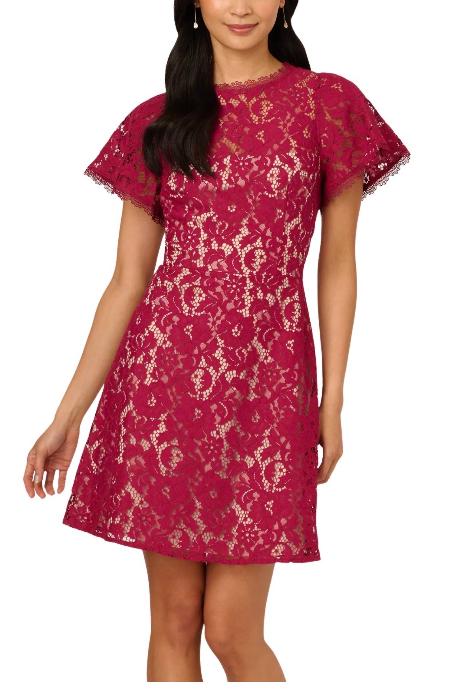 Adrianna Papell - Illusion Neckline Mini Dress
