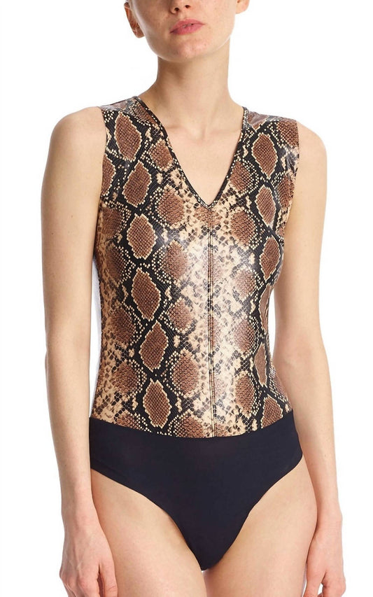 Faux Leather Animal V-Neck Bodysuit