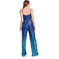 DRESS THE POPULATION Stevie V-neck Slit Leg Jumpsuit in blue - women's pants - alternate view