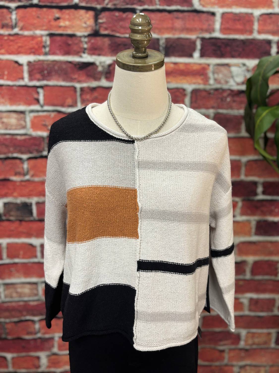 Olivia By Habitat - Women's Modern Luxe Silk Blend Colorblock Knit Top