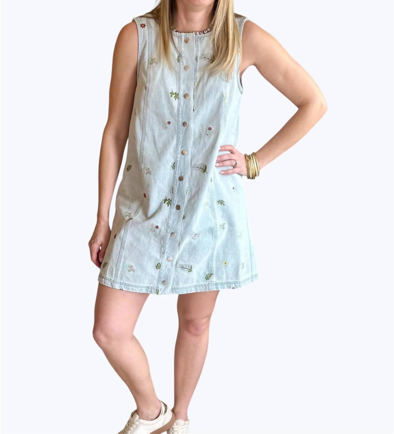 Blu Pepper - Denim Button Down Embroidered Dress