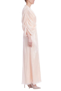 Badgley Mischka - Deep V-wrap Neckline Dolman Sleeves Column Maxi Gown Dress
