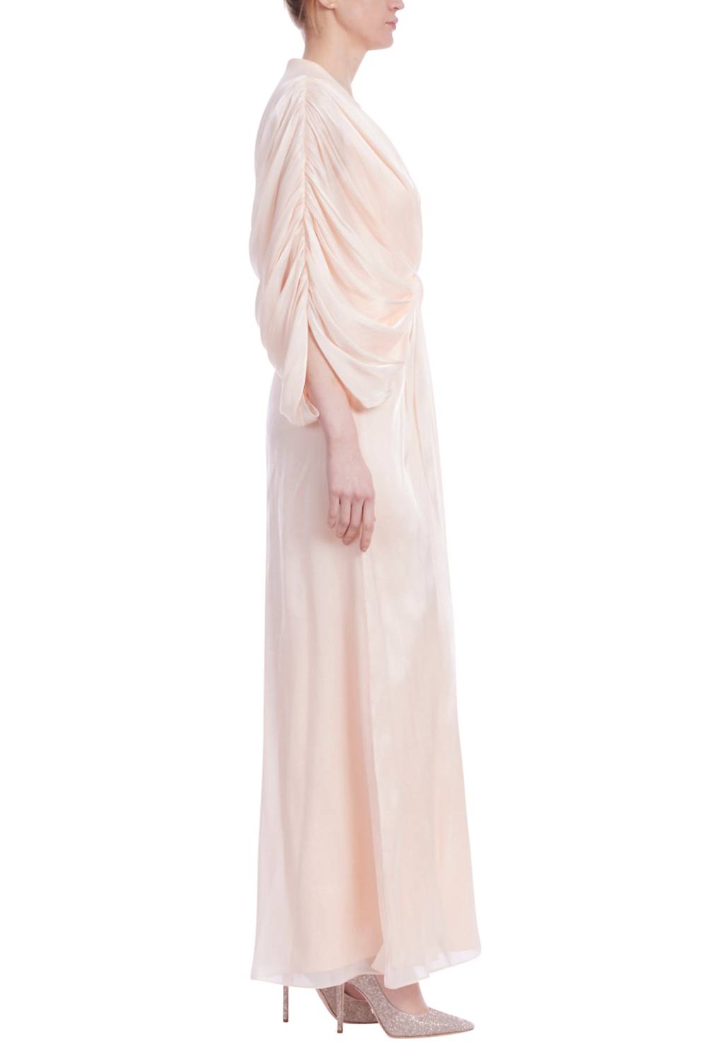 Badgley Mischka - Deep V-wrap Neckline Dolman Sleeves Column Maxi Gown Dress