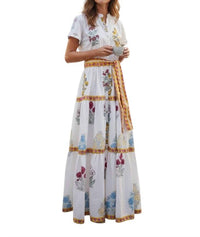 Nibi - Floral Block Print Waist Tie Maxi Dress